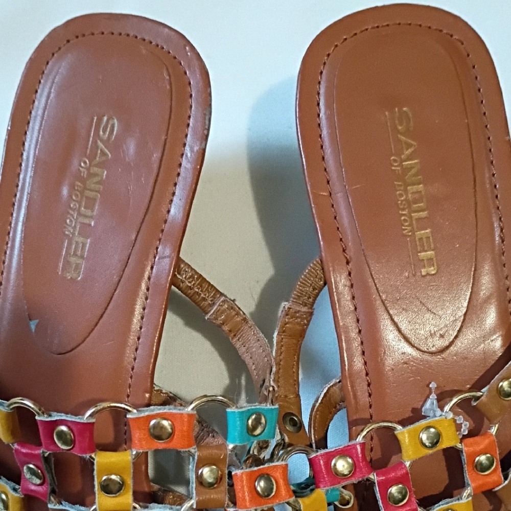 Sandler Multicolor Studded Woven Leather Thong Sandals - Brown Footbed - Picture 3 of 8